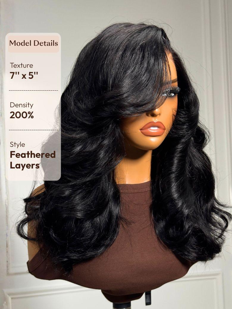 UNice 13x4 HD Real Scalp™ Wig & 7x5 Invisible Lace Frontal & Feathered Layers Drawstring Loose Wave with Face Framing Curtain Bangs