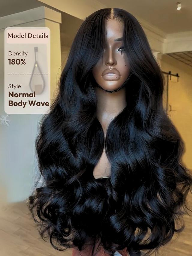 UNice HD Real Scalp™ Wig 13x4 Invisible Lace Frontal Body Wave Black Wig & Wig With Face Framing Curtain Bangs With Invisi Drawstring