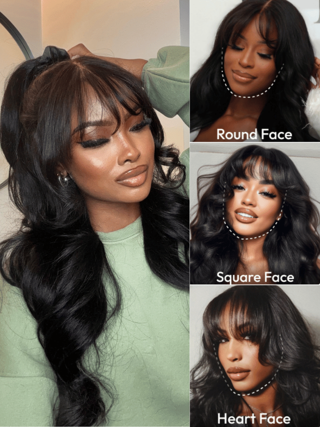 UNice 7x5 Bye-Bye Knots™ & 13x4 Pre-Everything™ Lace Frontal Pull And Go Black Fluffy Natural & Balayage Highlights Loose Wave Curtain Bangs Wig