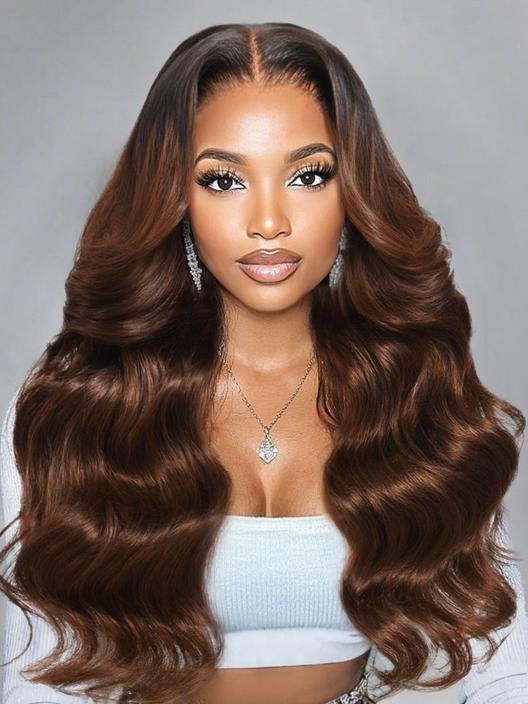UNice 13x4 Pre-Everything™ Lace Frontal Coffee Brown Loose Wave Glueless Drawstring Wig with Layered Curtain Bangs