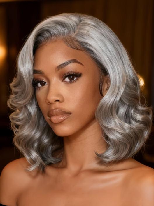 UNice 6.5x1.5 Lace Salt and Pepper Side Part Blowout Layered Bob Glueless Wig