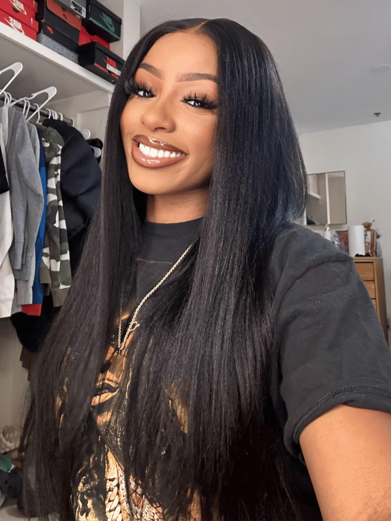 UNice EasiContour™ V Part Glueless Yaki Straight Natural Black Wig With Invisi Drawstring 100% Human Hair 180% Density