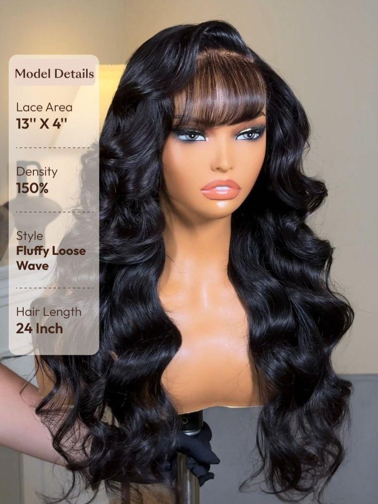 UNice 13x4 Pre-Everything™ Side-Part Fluffy Loose Wave Wig With Wispy Air Bangs