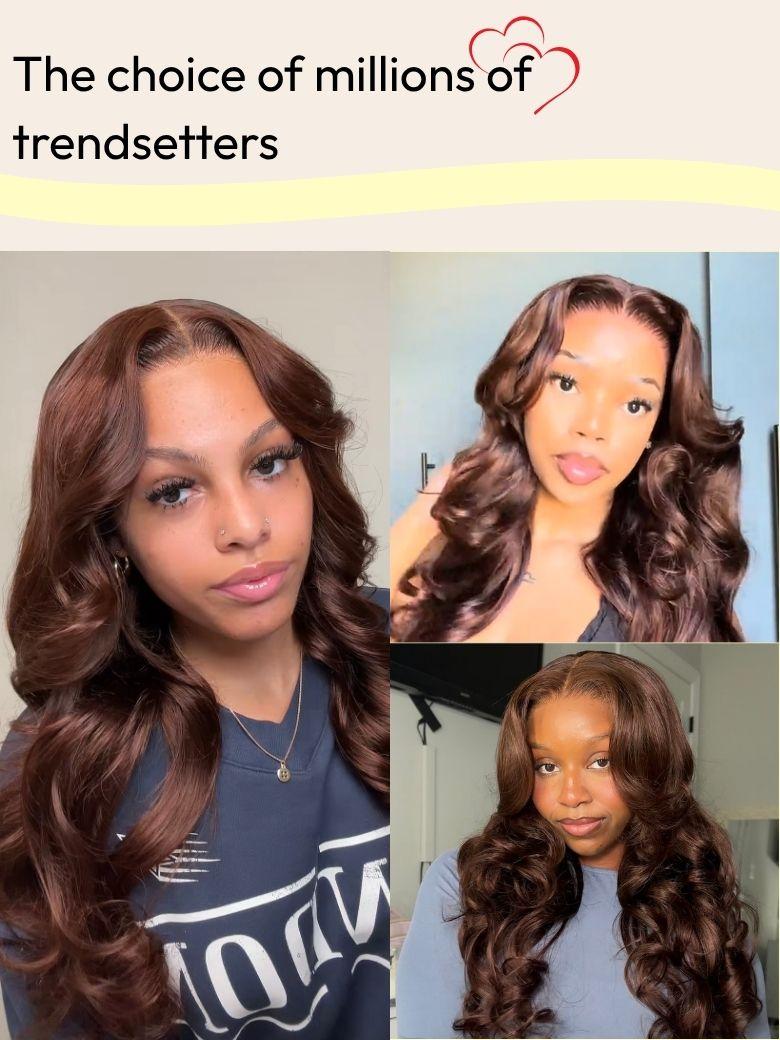 UNice Auburn Brown13x4 Pre-Everything™ Lace Frontal Loose Wave 100% Human Hair Wig with Invisi Drawstring & Face Framing Layers 150% Density