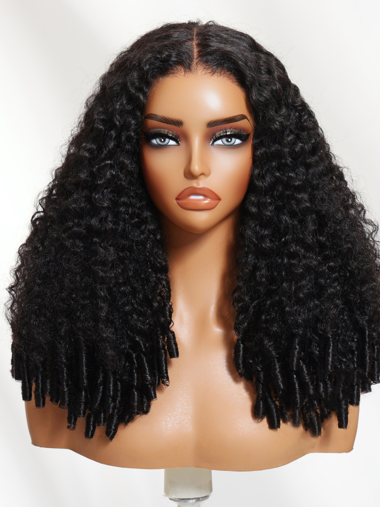 UNice Mixed Texture Bye-Bye Knots™ 7x5 Lace Natural Black Jerry Curly Wig with Defined Finger Coil Ends
