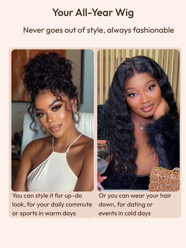 UNice 7x5 Bye-Bye Knots™ & 13x4 HD Lace Pull & Go Glueless Water Wave With Secure Silicone Strips and Drawstring With Baby Hair