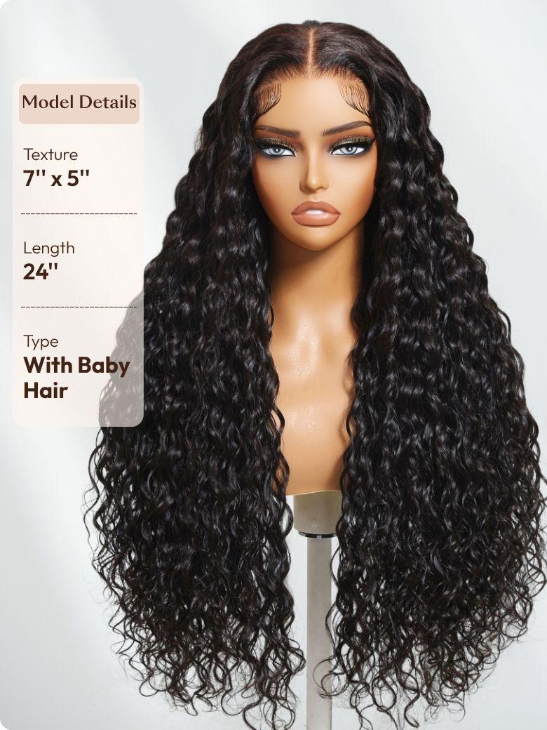 UNice 7x5 Bye-Bye Knots™ & 13x4 HD Lace Pull & Go Glueless Water Wave Grip Wig With Secure Silicone Strips and Drawstring With Baby Hair