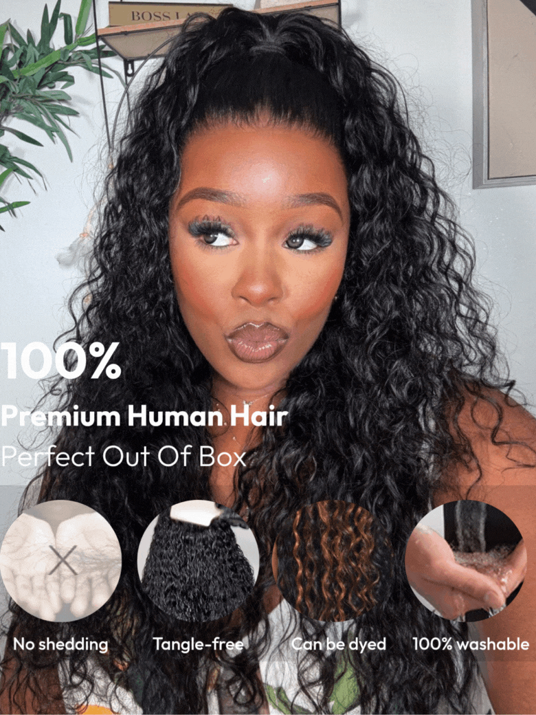 UNice 7x5 Bye-Bye Knots™ & 13x4 HD Lace Pull & Go Glueless Water Wave Grip Wig With Secure Silicone Strips and Drawstring With Baby Hair