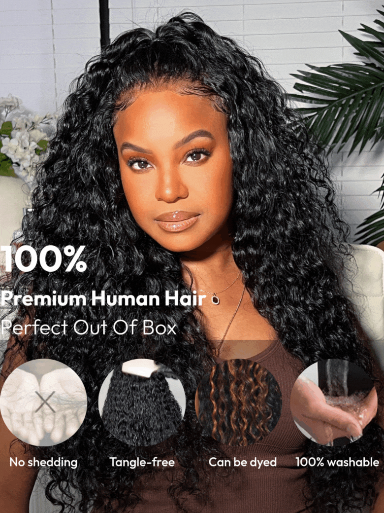 UNice 7x5 Bye-Bye Knots™ & 13x4 HD Lace Pull & Go Glueless Water Wave Grip Wig With Secure Silicone Strips and Drawstring With Baby Hair