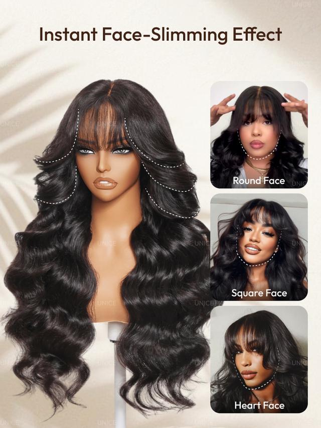 UNice 7x5 Bye-Bye Knots™ & 13x4 Pre-Everything™ & HD Lace Frontal Pull And Go Black Fluffy Natural & Balayage Highlights Loose Wave Wispy Bangs Wig