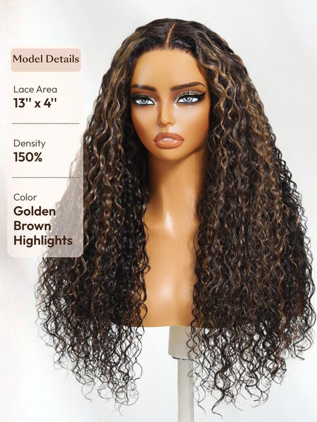 UNice 7x5 Bye Bye Knots & 13x4 Pre-Everything™ Lace Frontal Natural Black Bouncy Water Wave Curly Invisi Drawstring No Baby Hair