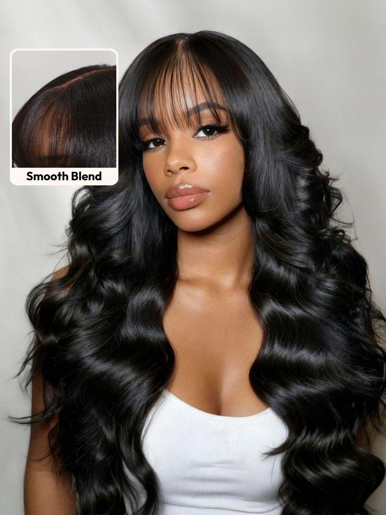 UNice Bye-Bye Knots 7x5 Black Yaki Texture Natural Fluffy Loose Wave Wig with Wispy Bangs