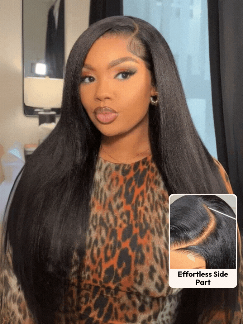 UNice Bye Bye Slip™ Wig 7x5 Glueless Lace Black Yaki Straight Wig With Elastic Drawstring 360 Cozy Hug 180% Density