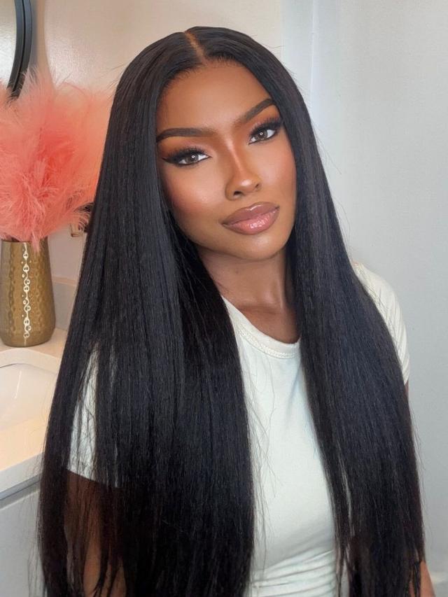 UNice 13x4 HD Real Scalp™ Wig Invisible Lace Frontal Black Kinky Straight Wig With Invisi Drawstring