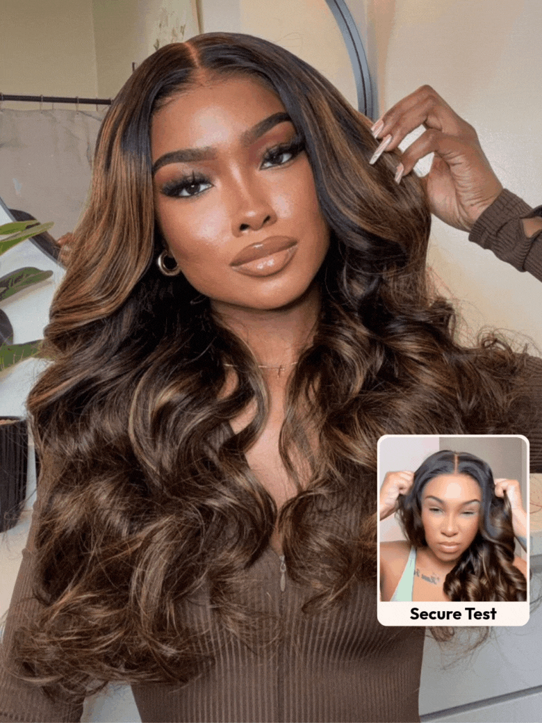 UNice 7x5 Bye Bye Slip™ Wig Glueless Lace Balayage Highlight Body Wave Drawstring Curtain Bangs Wig