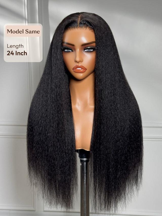 UNice 13x4 HD Real Scalp™ Wig Invisible Lace Frontal Black Kinky Straight Wig With Invisi Drawstring
