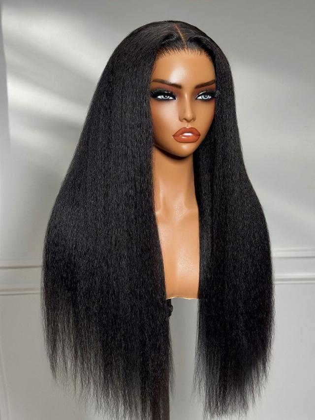 UNice 13x4 HD Real Scalp™ Wig Invisible Lace Frontal Black Kinky Straight Wig With Invisi Drawstring