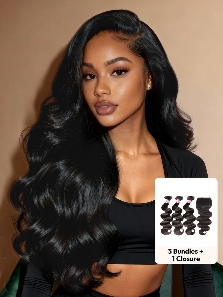 UNice 5x5 Clear HD Lace Closure With Body Wave 3Pcs Bundles
