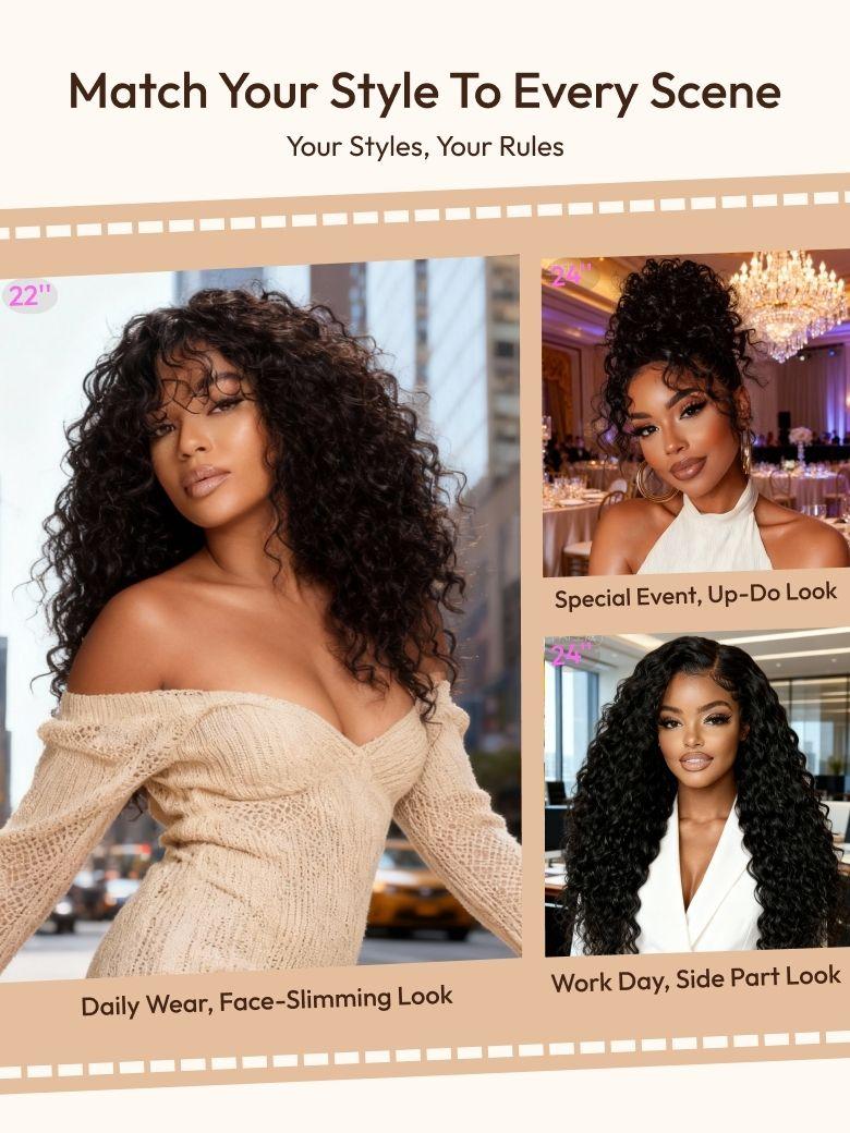 UNice 7x5 Bye-Bye Knots™ & 13x4 HD Lace Put On And Go Glueless Water Wave Grip Wig With Secure Silicone Strips and Drawstring With Baby Hair