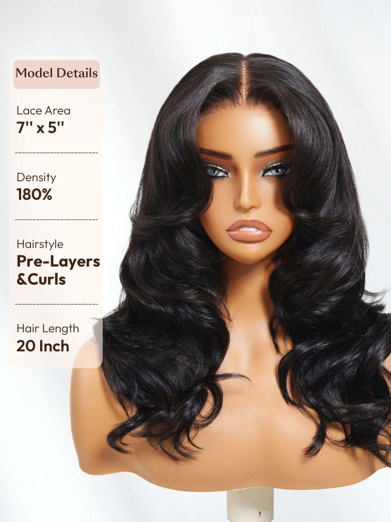 UNice Bye-Bye Knots™ 7x5 Lace Body Curls Wig with Feathered Layers & Invisi Drawstring 180% Density