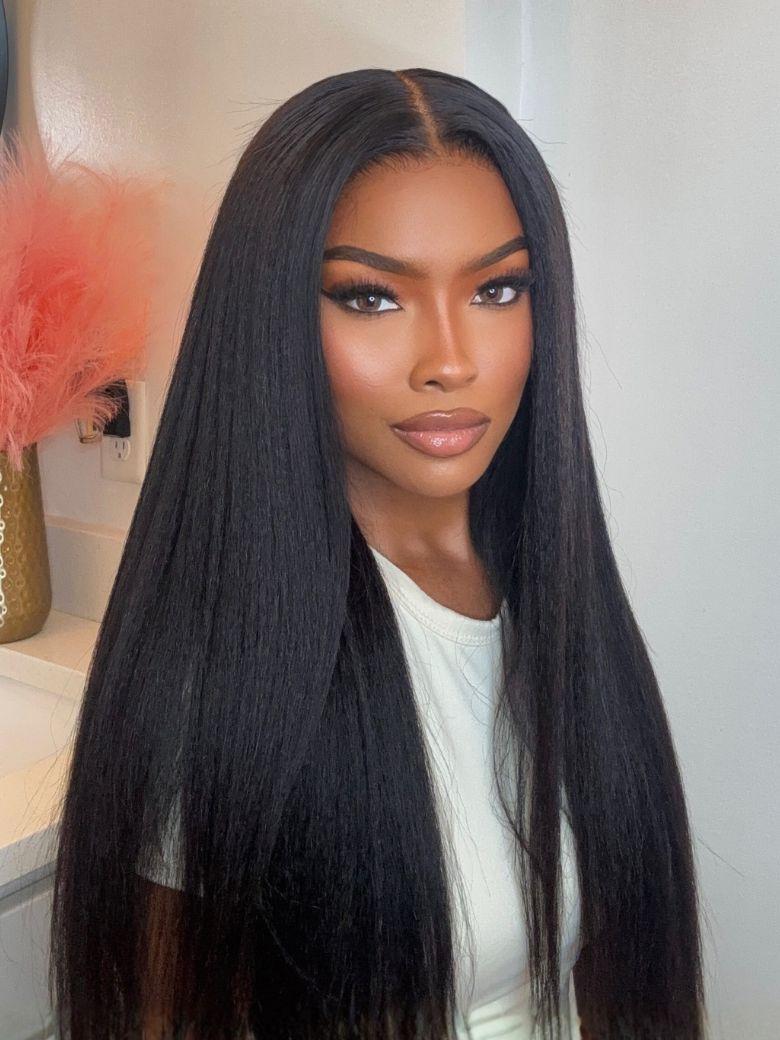 UNice 13x4 HD Real Scalp™ Wig Invisible Lace Frontal Black Kinky Straight Wig With Invisi Drawstring