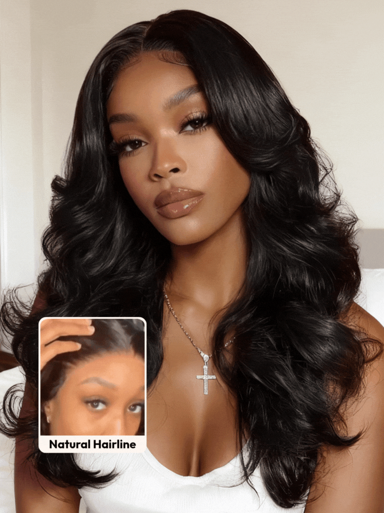 UNice Butterfly Cut 180% Density 100% Human Hair Bye-Bye Knots™ 7x5 Lace Body Curls Wig with Feathered Layers & Invisi Drawstring