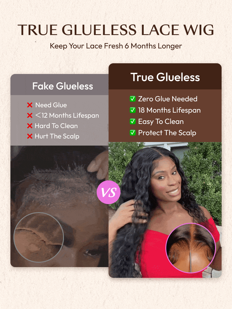 UNice 7x5 Bye-Bye Knots™ & 13x4 HD Lace Pull & Go Glueless Water Wave With Secure Silicone Strips and Drawstring With Baby Hair