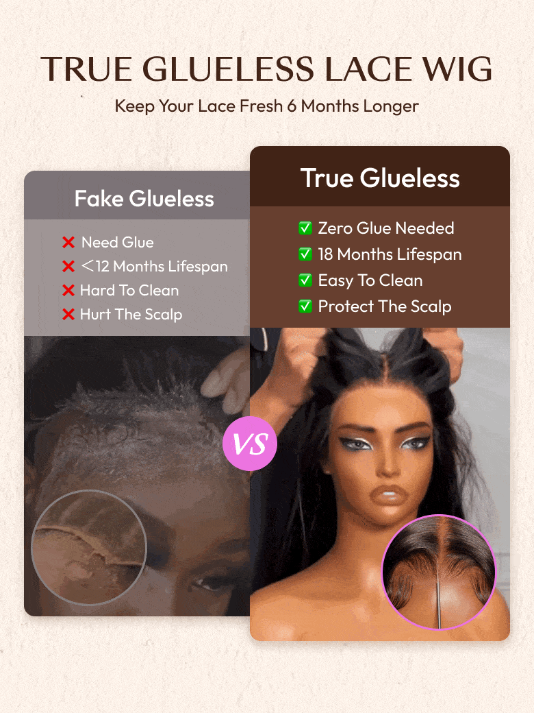 UNice Bye Bye Slip™ Wig 7x5 Glueless Lace Black Yaki Straight Wig With Elastic Drawstring 360 Cozy Hug 180% Density