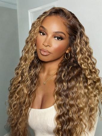UNice 13x4 Pre-Everything™ Lace Frontal Caramel Brown With Honey Blonde Highlights Water Wave Glueless Drawstring Wig