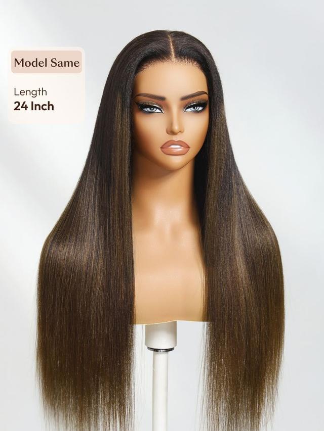 UNice Bye-Bye Knots 7x5 Lace Black to Chestnut Brown Ombre Yaki Straight Wig With Invisi Drawstring
