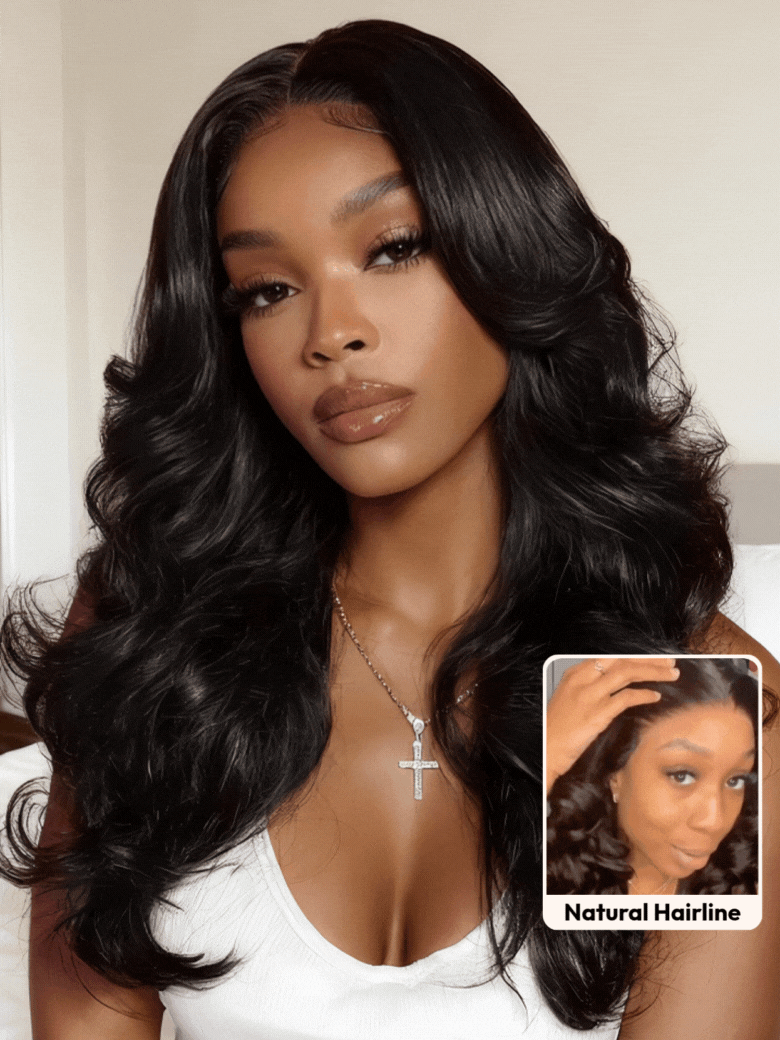 UNice Butterfly Cut 180% Density 100% Human Hair Bye-Bye Knots™ 7x5 Lace Body Curls Wig with Feathered Layers & Invisi Drawstring