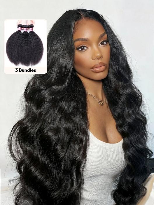 UNice 3Pcs Kinky Straight Indian Real Human Hair Bundles Deal