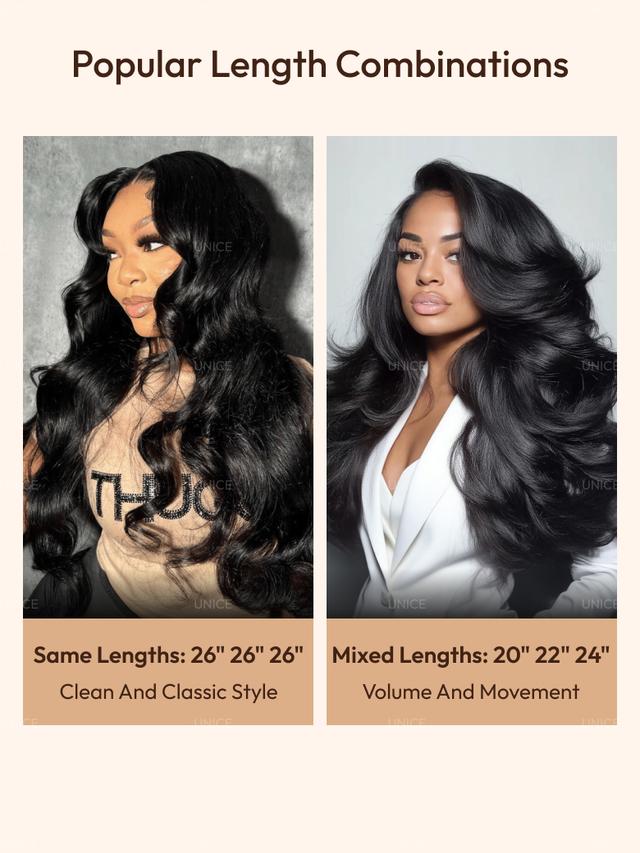 UNice Hair Bundles 3 Pcs/pack Hair Brazilian Body Wave Virgin Soft Natural Human Hair Easy to Blend