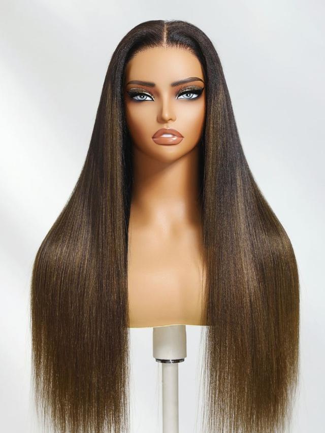 UNice Bye-Bye Knots 7x5 Lace Black to Chestnut Brown Ombre Yaki Straight Wig With Invisi Drawstring