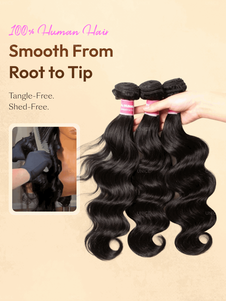 UNice Hair Bundles 3 Pcs/pack Hair Brazilian Body Wave Virgin Soft Natural Human Hair Easy to Blend