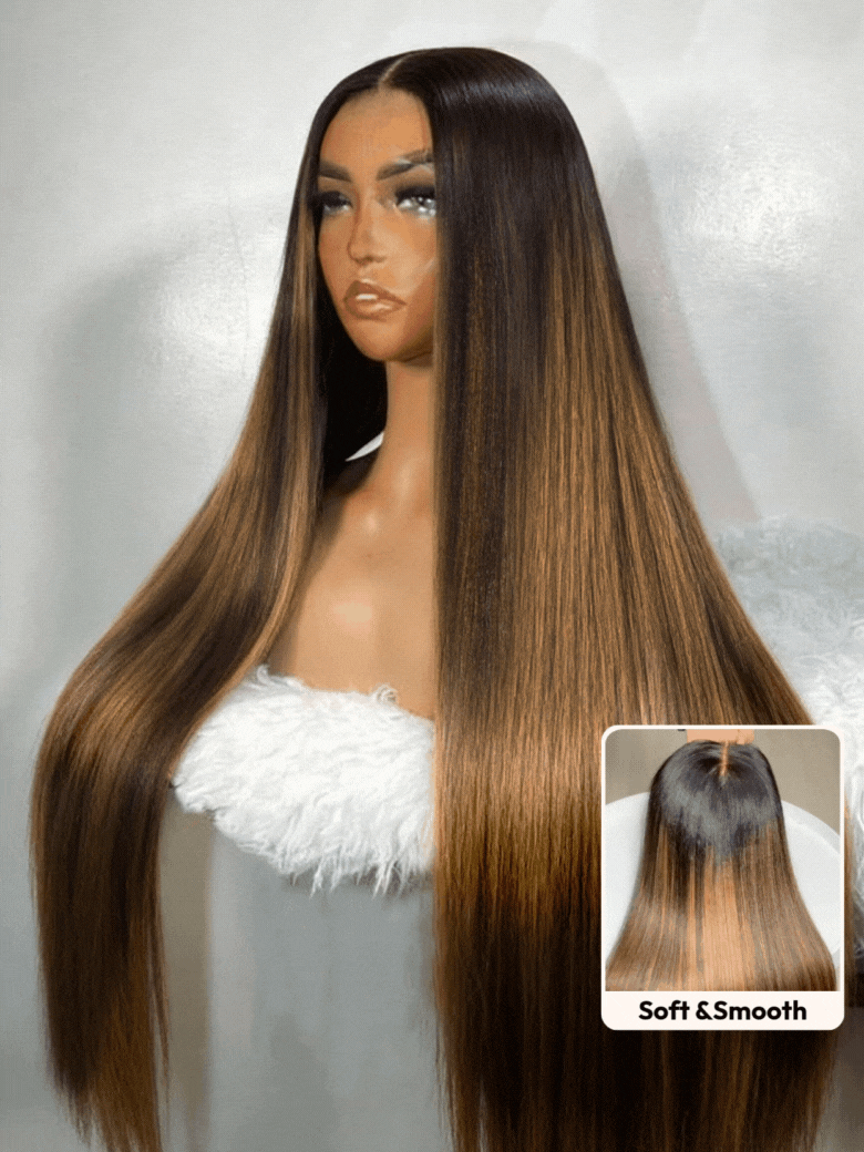 UNice Balayage Highlights 100% Human Hair 13x4 Pre-Everything™ Lace Frontal Yaki Straight Drawstring Wig
