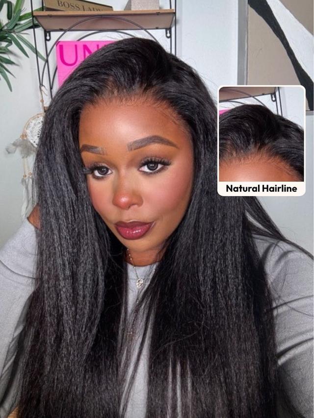 UNice 13x4 HD Real Scalp™ Wig Invisible Lace Frontal Black Kinky Straight Wig With Invisi Drawstring