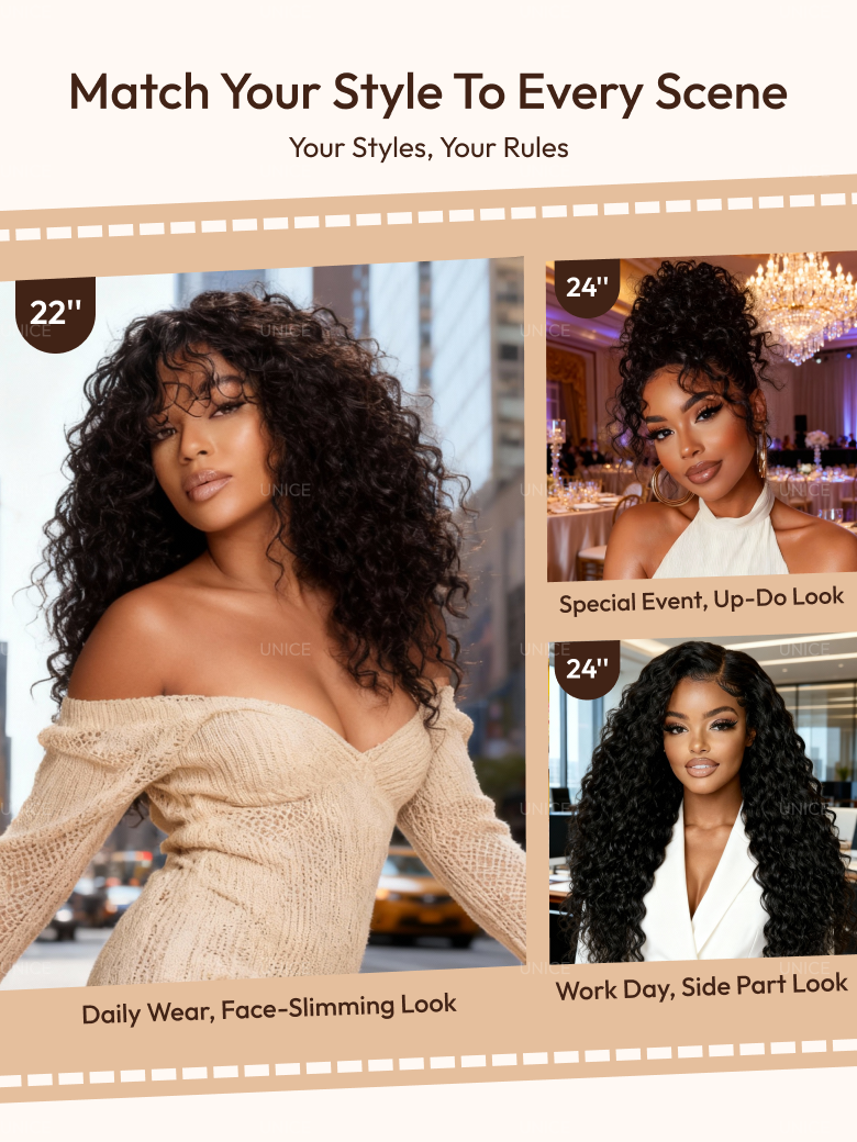 UNice 7x5 Bye-Bye Knots™ & 13x4 HD Lace Put On And Go Glueless Water Wave Grip Wig With Secure Silicone Strips and Drawstring With Baby Hair