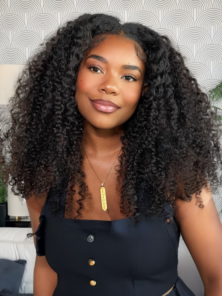 New V Part Kinky Curly Glueless 0 Skill Needed Wig