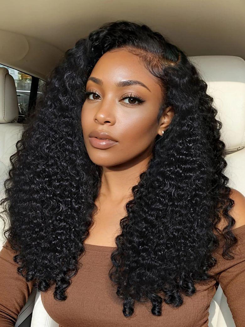 UNice Mixed Texture Bye-Bye Knots™ 7x5 Lace Natural Black Jerry Curly Wig with Defined Finger Coil Ends