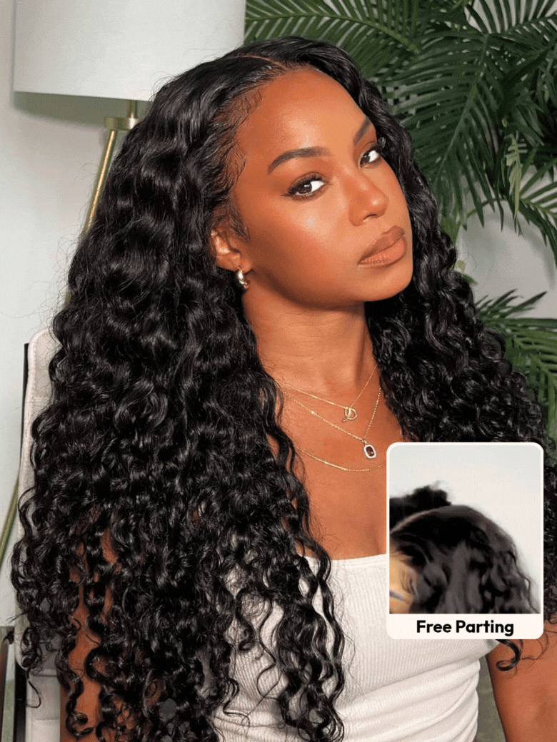UNice 7x5 Bye Bye Knots & 13x4 Pre-Everything™ Lace Frontal Natural Black Bouncy Water Wave Curly Invisi Drawstring No Baby Hair