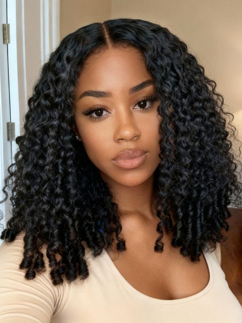 UNice Mixed Texture Bye-Bye Knots™ 7x5 Lace Natural Black Jerry Curly Wig with Defined Finger Coil Ends