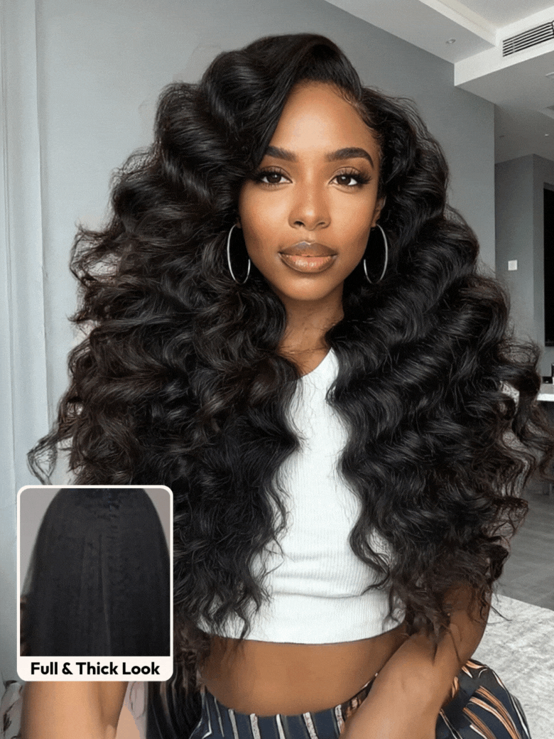 UNice HD Real Scalp™ Wig & Feathered Layers Drawstring Wig 13x4 Invisible Lace Frontal Loose Wave with Face Framing Curtain Bangs