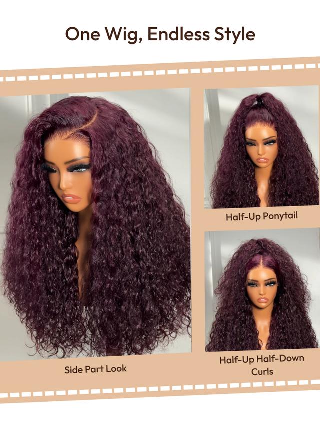 UNice 13x4 Pre-Everything™ Lace Frontal Black Cherry Water Wave Glueless Drawstring Wig