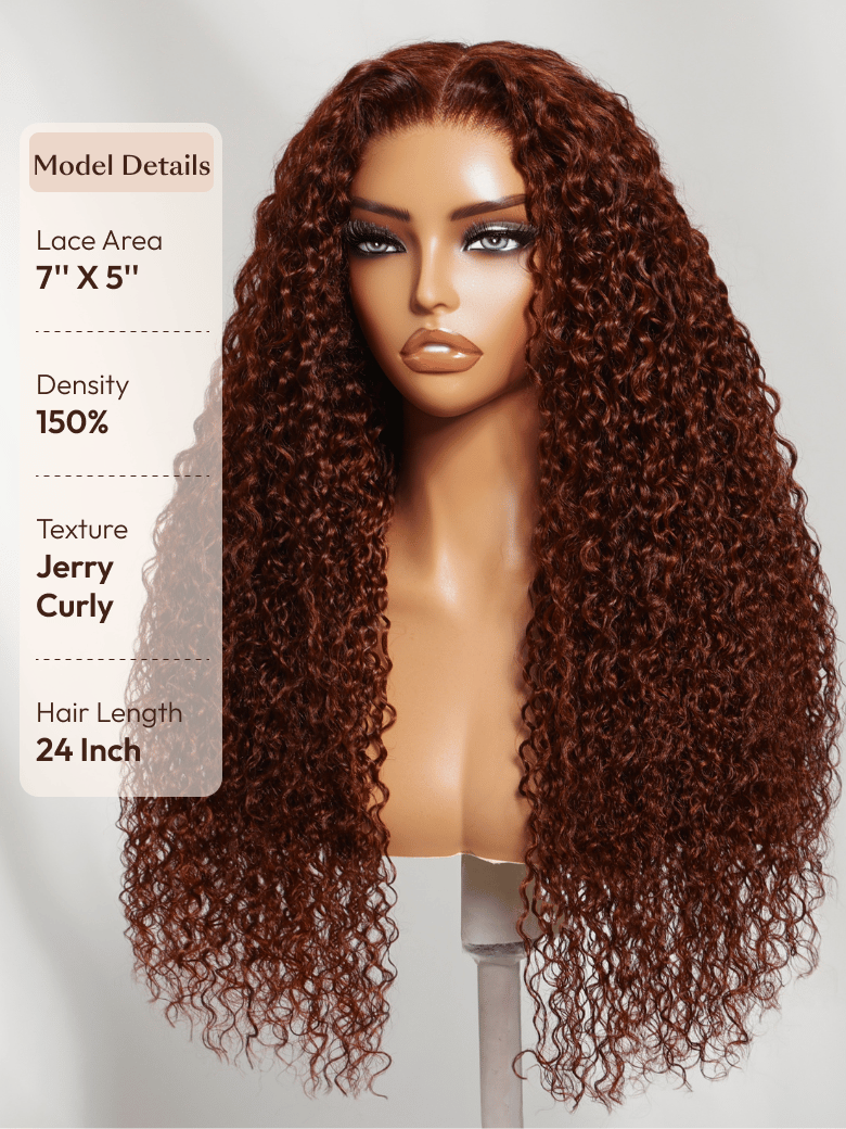 UNice 7x5 Bye-Bye Knots™ Wig Glueless Lace Sunset Jerry Curly & 13x4 Pre Everything Kinky Curly for Reddish Brown Drawstring Wig With Bleached Knots
