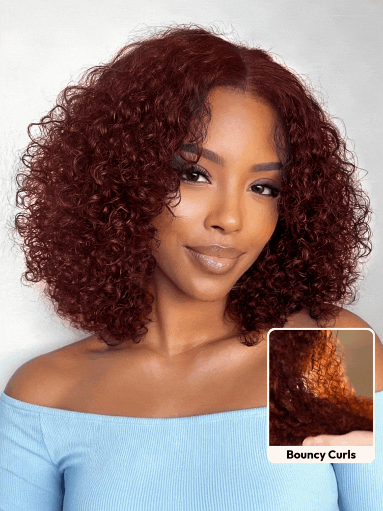 UNice 7x5 Bye-Bye Knots™ Wig Glueless Lace Sunset Jerry Curly for Reddish Brown Drawstring Wig With Bleached Knots