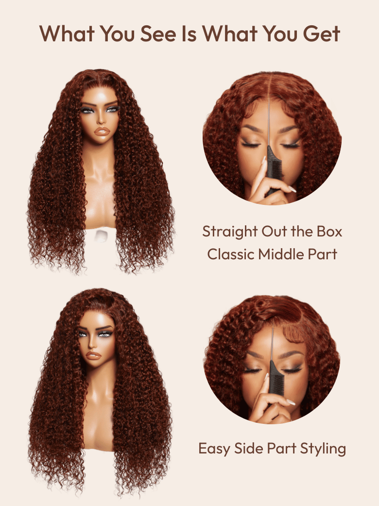 UNice 7x5 Bye-Bye Knots™ Wig Glueless Lace Reddish Brown Curly Trendy Color Wig With Bleached Knots