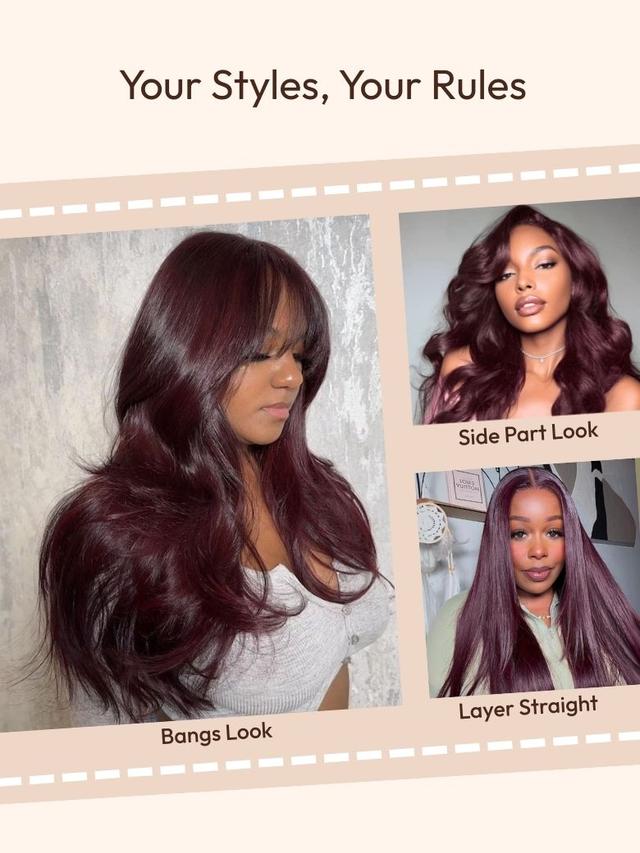 UNice 7x5 Bye-Bye Knots™ & 13x4 Pre-Everything™ Lace Frontal Purple Black Cherry Layered Straight & Loose Wave With Invisi Drawstring Wig