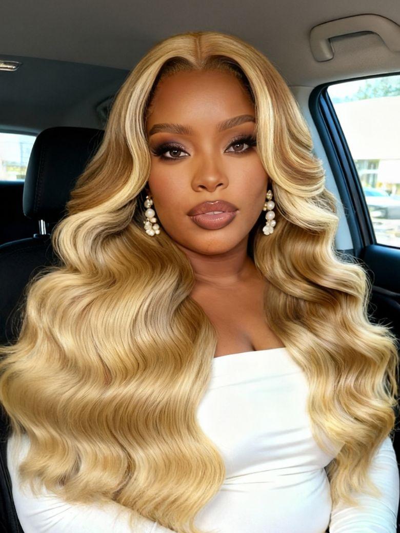 UNice Bye-Bye Knots Wig Pre-Cut 7x5 Glueless Lace & 13x4 Pre Everything Honey Blonde Body Wave Wig With Bleached Clean Knots