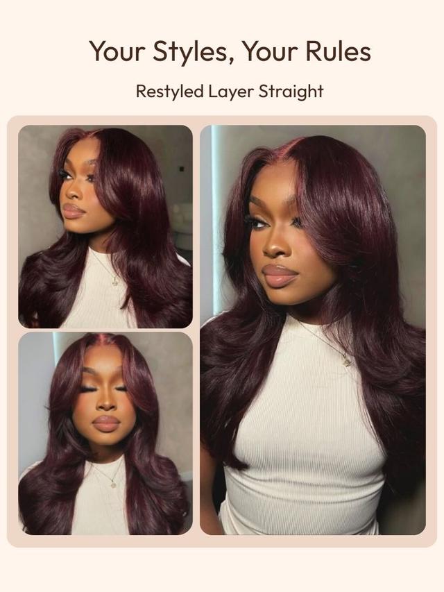 UNice 7x5 Bye-Bye Knots™ & 13x4 Pre-Everything™ Lace Frontal Purple Black Cherry Layered Straight & Loose Wave With Invisi Drawstring Wig
